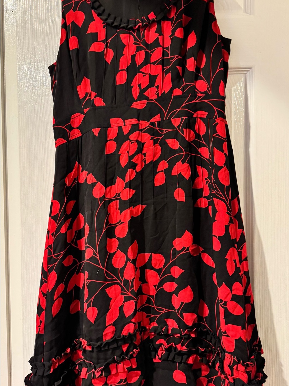 Tory Burch Black Dress with Red Leaf Print A-Line Skirt